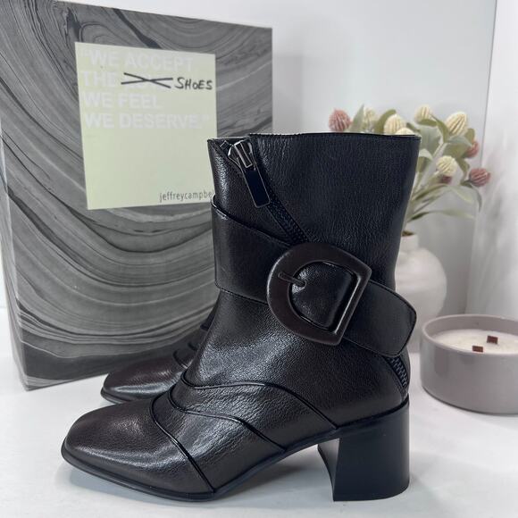 Jeffrey Campbell Karena Chunky Heel Zip Boot Dark Coffee Women 6.5/EU37 NWB - Picture 1 of 10